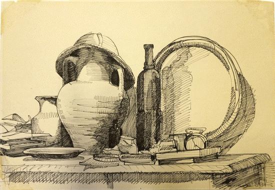 David Pequeño’s shoes and hat on the sideboard with accumulated things